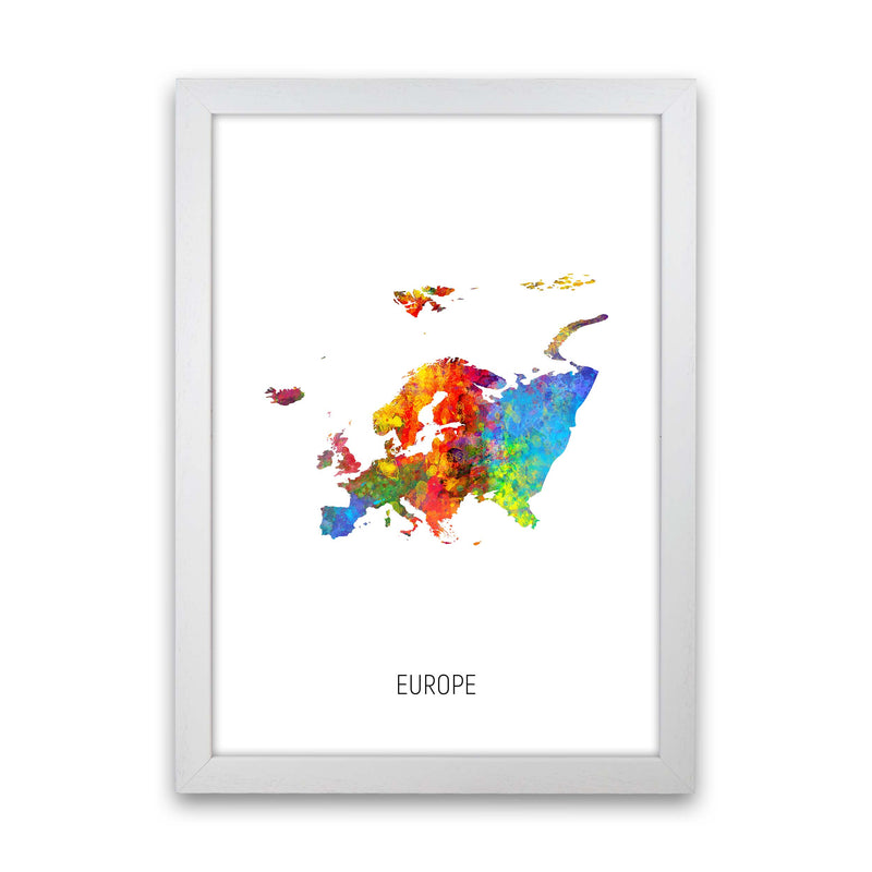 Europe Watercolour Map Art Print by Michael Tompsett White Grain