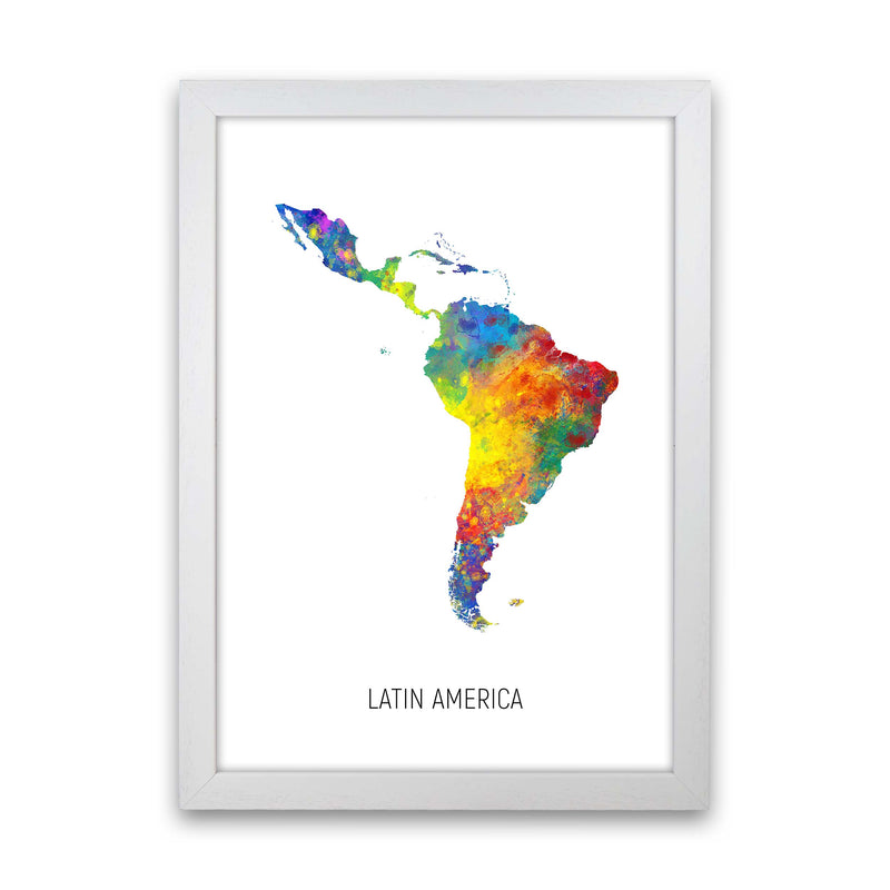 Latin America Watercolour Map Art Print by Michael Tompsett White Grain