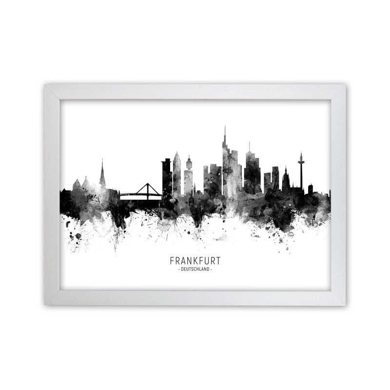 Frankfurt Germany Skyline Black White City Name  by Michael Tompsett White Grain