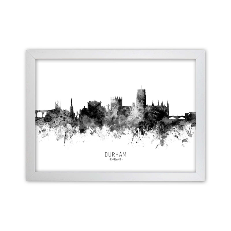 Durham England Skyline Black White City Name  by Michael Tompsett White Grain