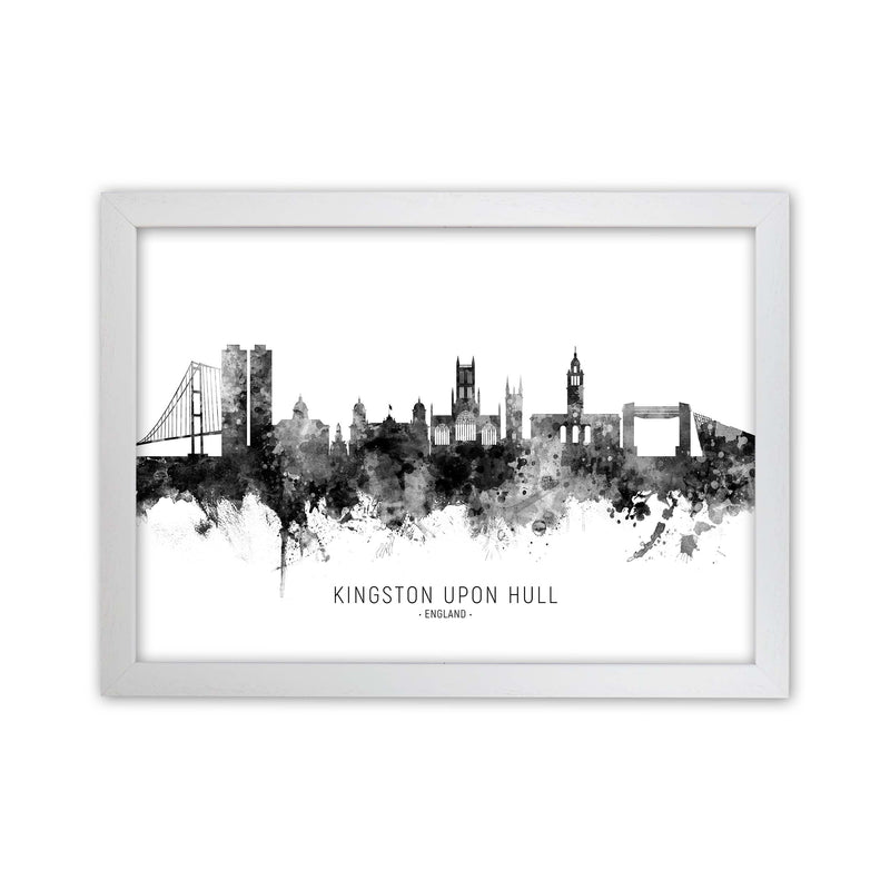Kingston Upon Hull England Skyline Black White City Name  by Michael Tompsett White Grain