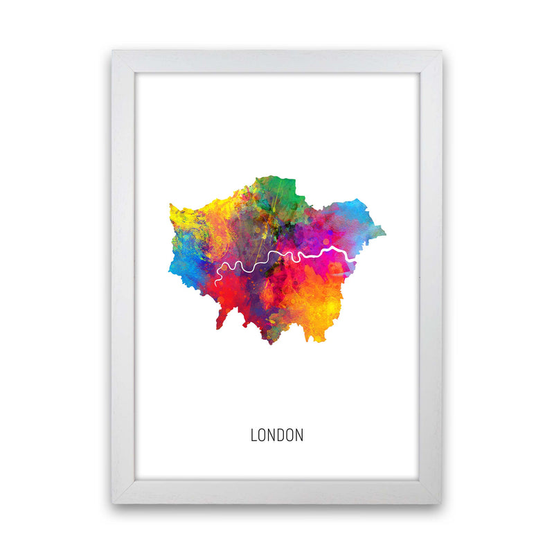 London Watercolour Map Art Print by Michael Tompsett White Grain
