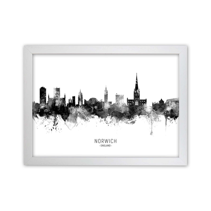 Norwich England Skyline Black White City Name  by Michael Tompsett White Grain