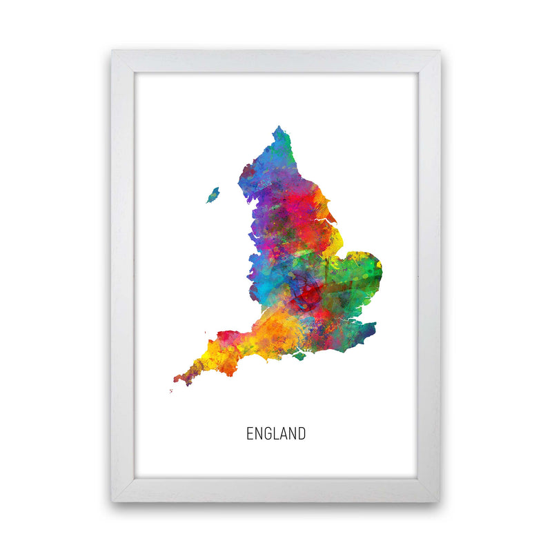 England Watercolour Map Art Print by Michael Tompsett White Grain