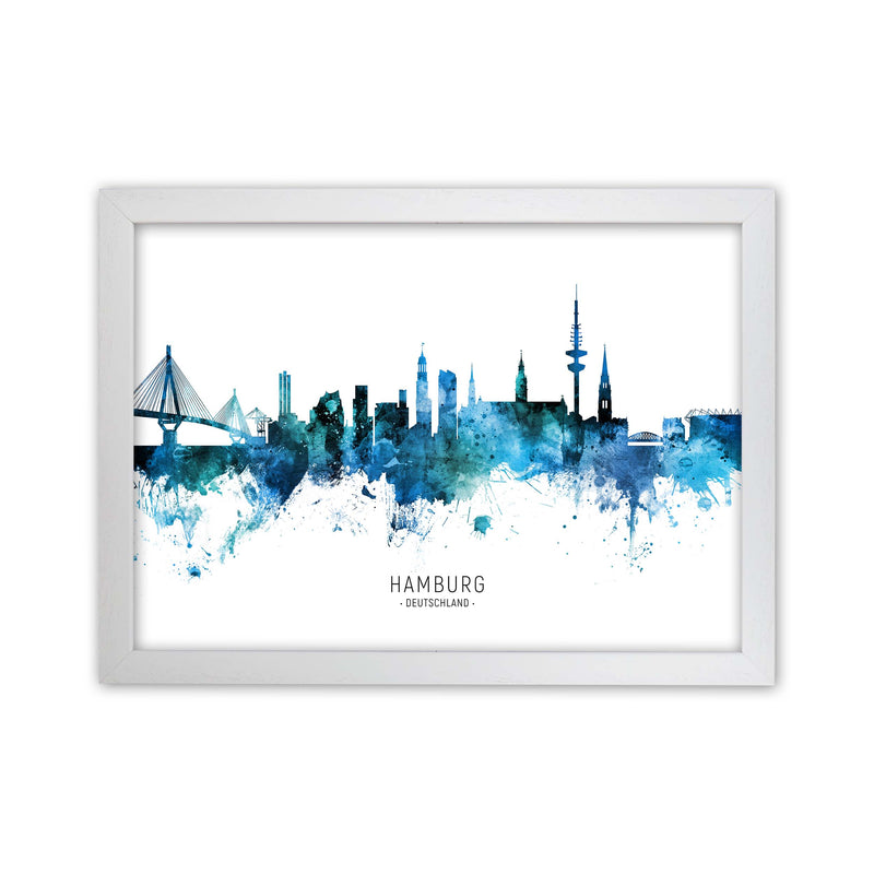 Hamburg Deutschland Skyline Blue City Name  by Michael Tompsett White Grain