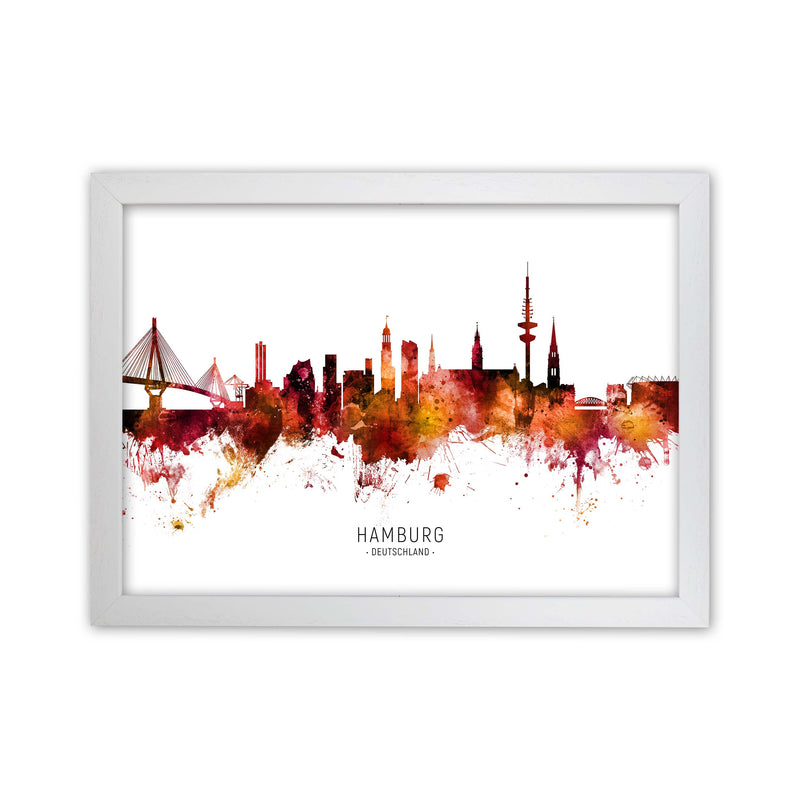 Hamburg Deutschland Skyline Red City Name  by Michael Tompsett White Grain