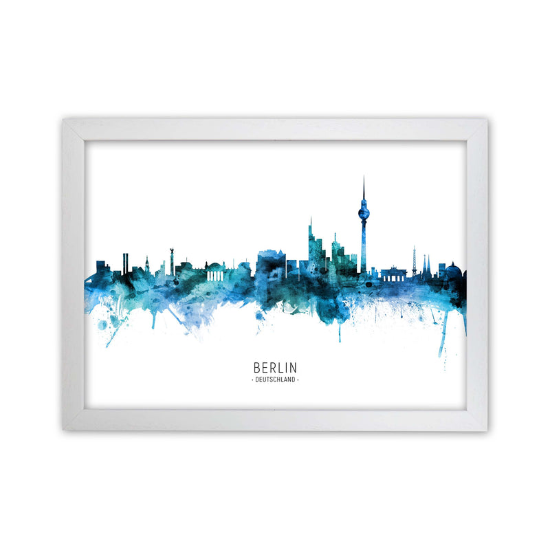 Berlin Deutschland Skyline Blue City Name  by Michael Tompsett White Grain