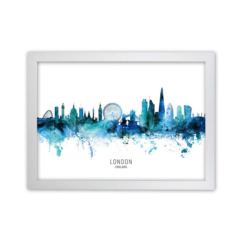 London England Skyline Blue City Name  by Michael Tompsett White Grain