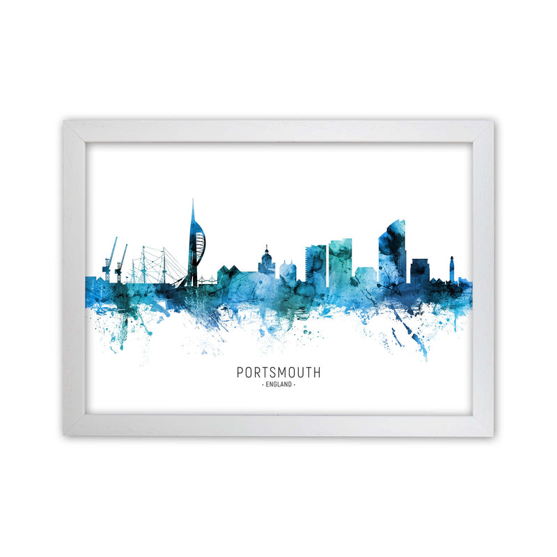 Portsmouth England Skyline Blue City Name  by Michael Tompsett White Grain