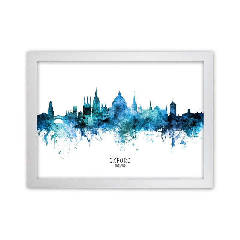 Oxford England Skyline Blue City Name  by Michael Tompsett White Grain