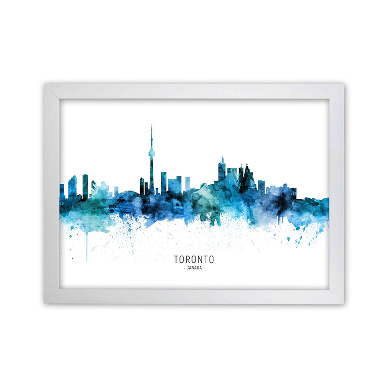 Toronto Canada Skyline Blue City Name  by Michael Tompsett White Grain