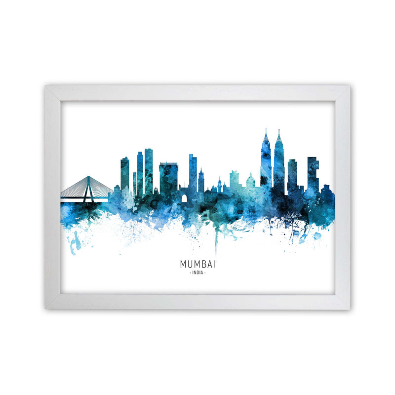 Mumbai India Skyline Blue City Name Print by Michael Tompsett White Grain