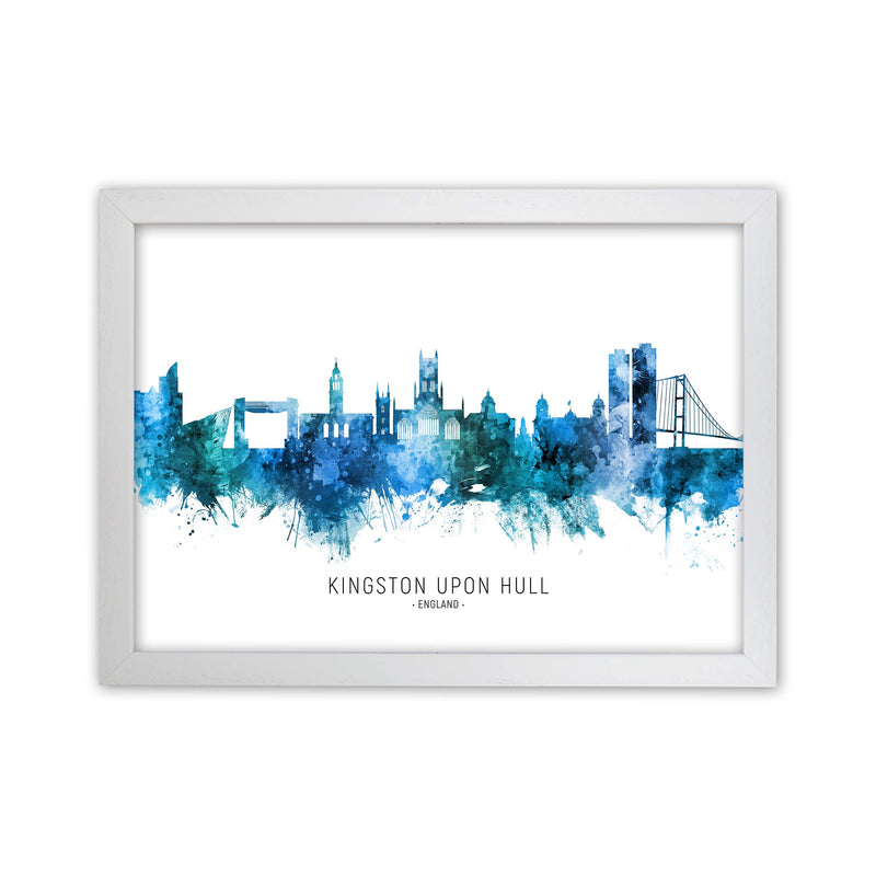 Kingston Upon Hull England Skyline Blue City Name  by Michael Tompsett White Grain
