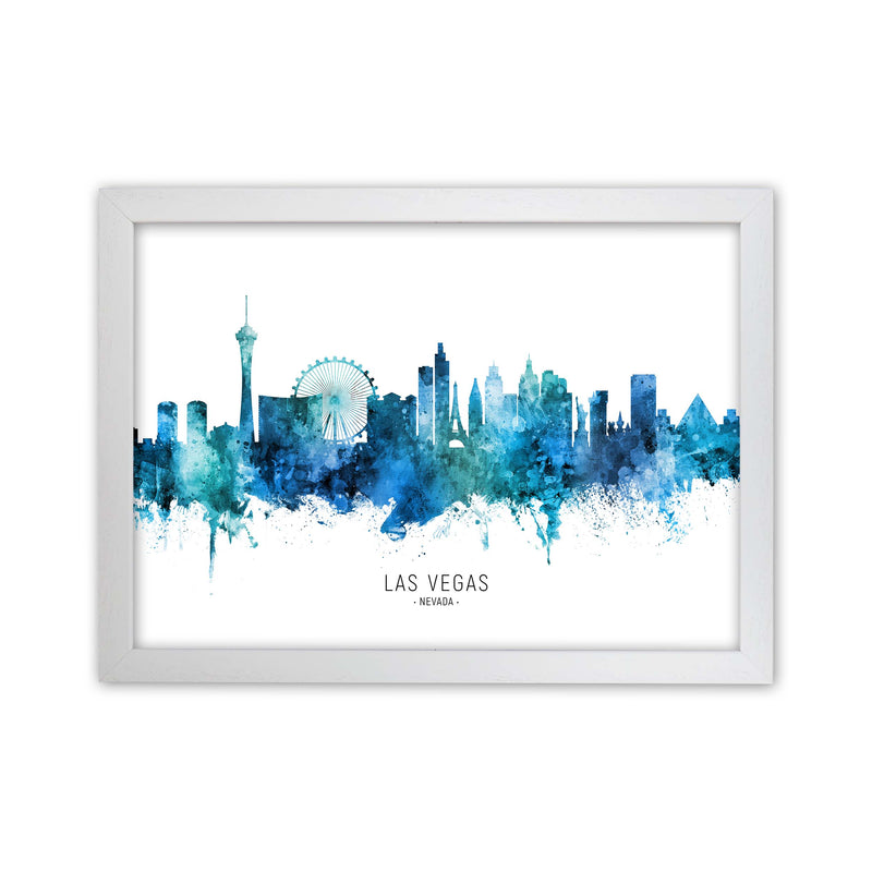 Las Vegas Nevada Skyline Blue City Name  by Michael Tompsett White Grain