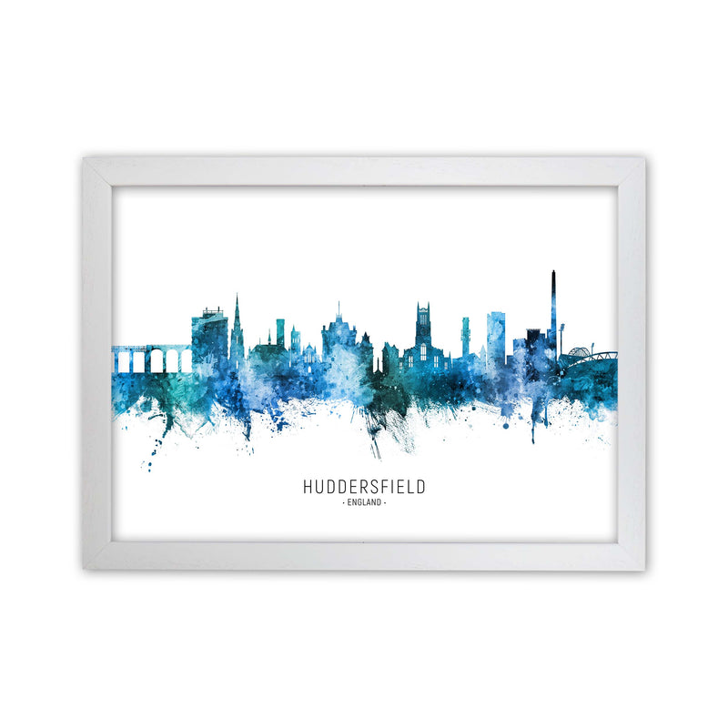 Huddersfield England Skyline Blue City Name  by Michael Tompsett White Grain