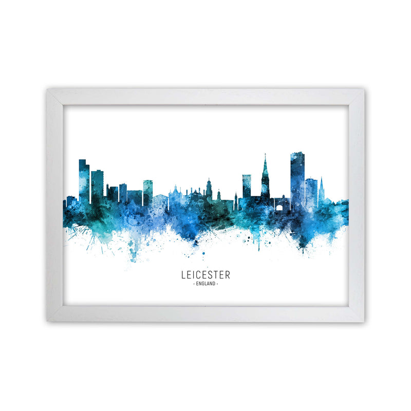 Leicester England Skyline Blue City Name  by Michael Tompsett White Grain