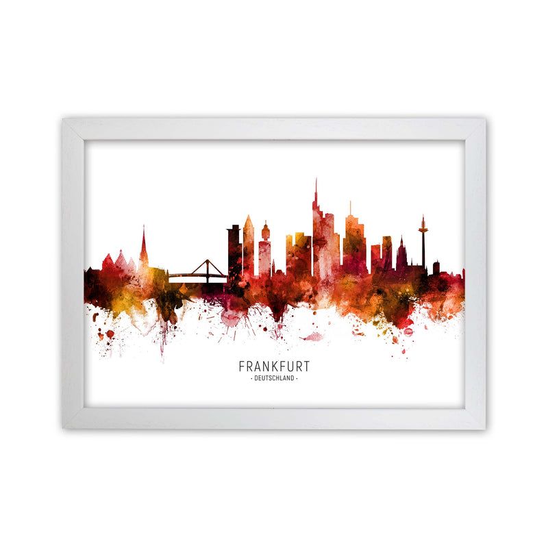 Frankfurt Deutschland Skyline Red City Name  by Michael Tompsett White Grain