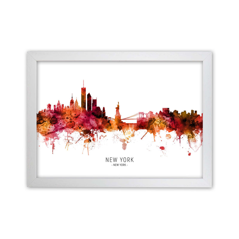 New York New York Skyline Red City Name  by Michael Tompsett White Grain