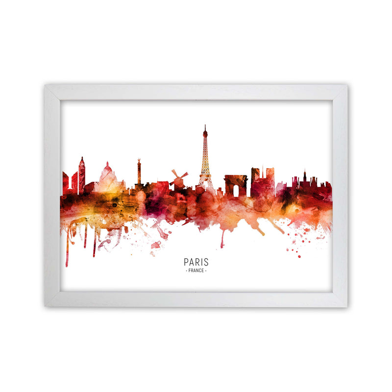 Paris France Skyline Red City Name Print by Michael Tompsett White Grain