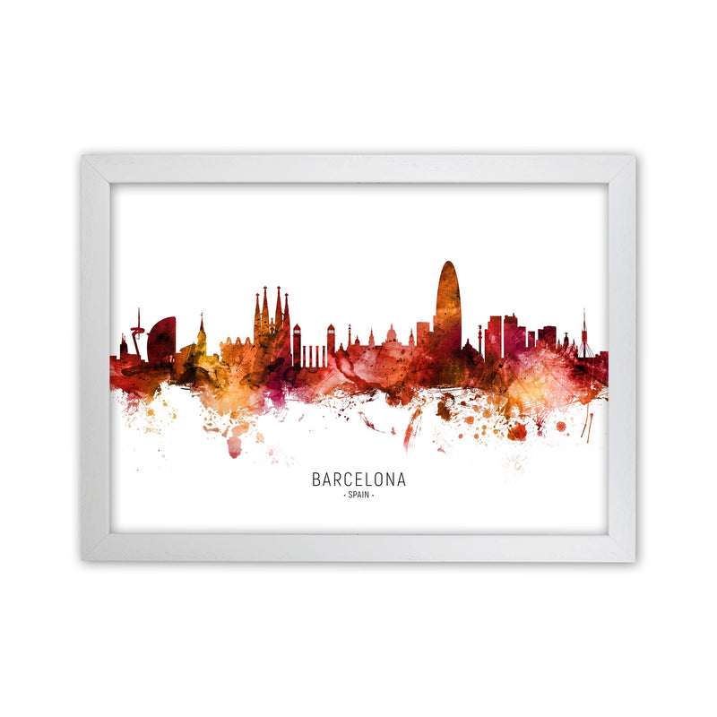 Barcelona Spain Skyline Red City Name  by Michael Tompsett White Grain
