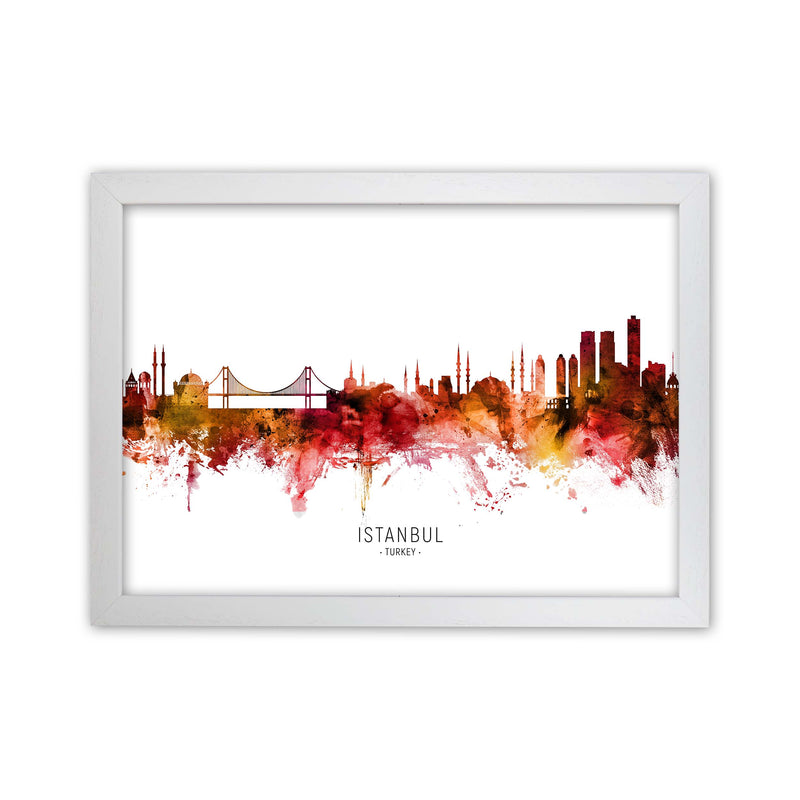 Istanbul Turkey Skyline Red City Name  by Michael Tompsett White Grain