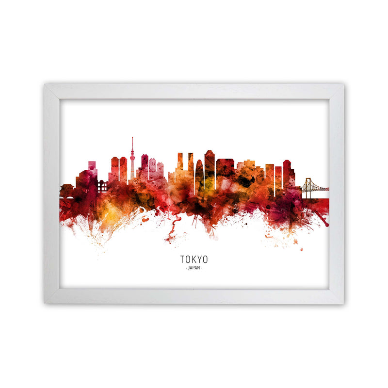 Tokyo Japan Skyline Red City Name Print by Michael Tompsett White Grain