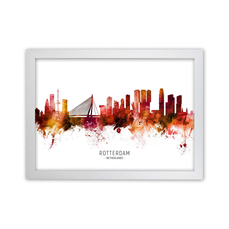 Rotterdam Netherlands Skyline Red City Name  by Michael Tompsett White Grain