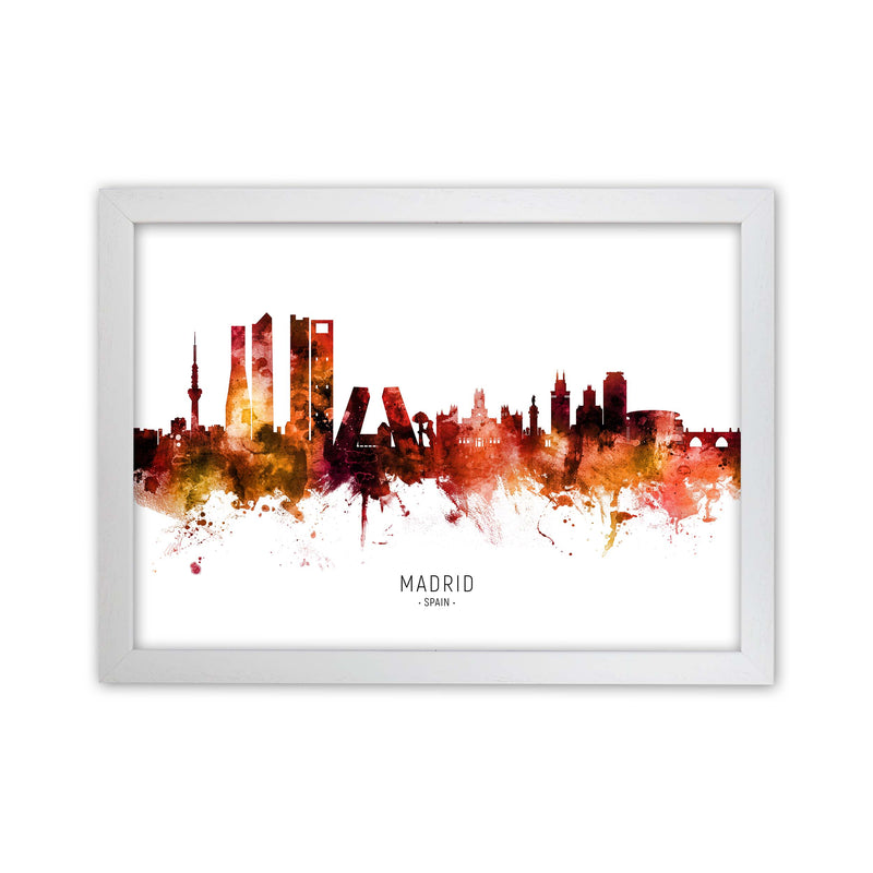 Madrid Spain Skyline Red City Name Print by Michael Tompsett White Grain