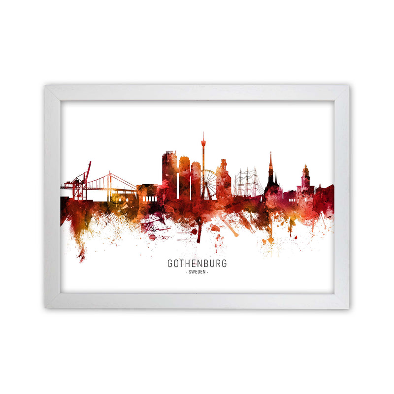 Gothenburg Sweden Skyline Red City Name  by Michael Tompsett White Grain