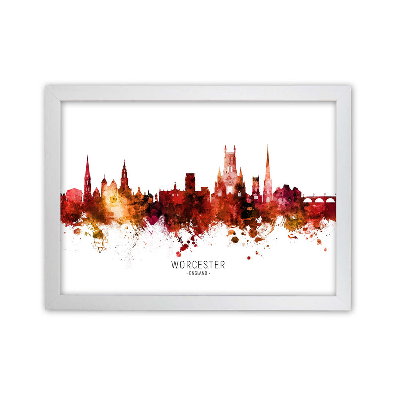 Worcester England Skyline Red City Name  by Michael Tompsett White Grain