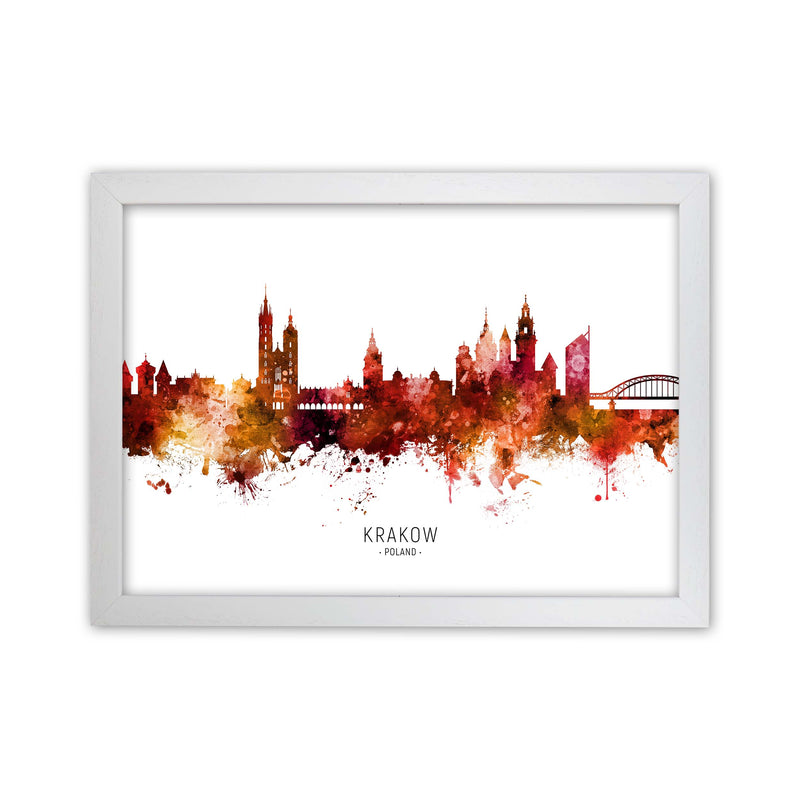 Krakow Poland Skyline Red City Name Print by Michael Tompsett White Grain