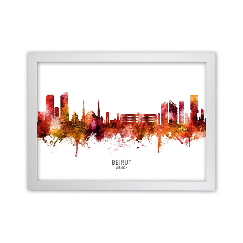 Beirut Lebanon Skyline Red City Name  by Michael Tompsett White Grain