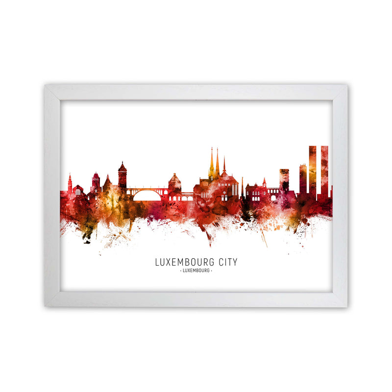 Luxembourg City Luxembourg Skyline Red City Name  by Michael Tompsett White Grain