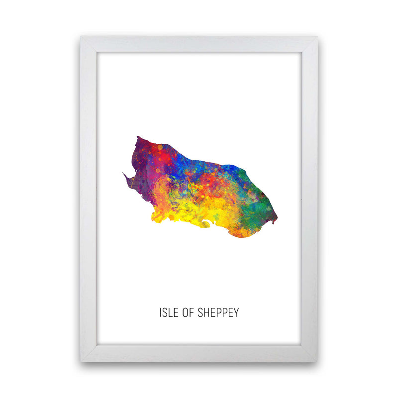 Isle Of Sheppey Watercolour Map Art Print by Michael Tompsett White Grain