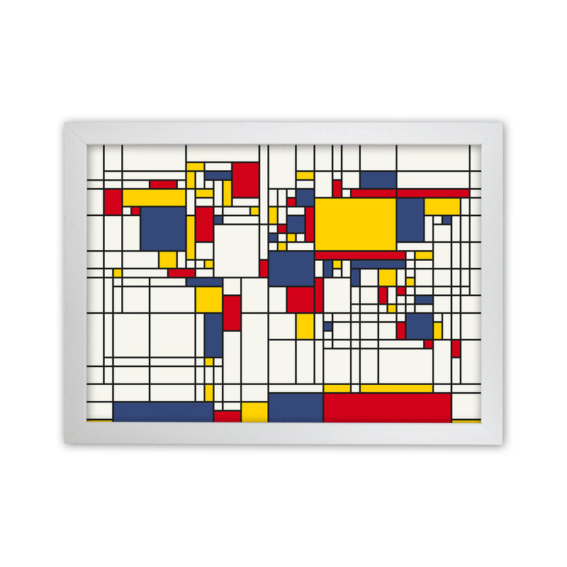 Abstract World Map in the style of Piet Mondrian Art Print by Michael Tompsett White Grain