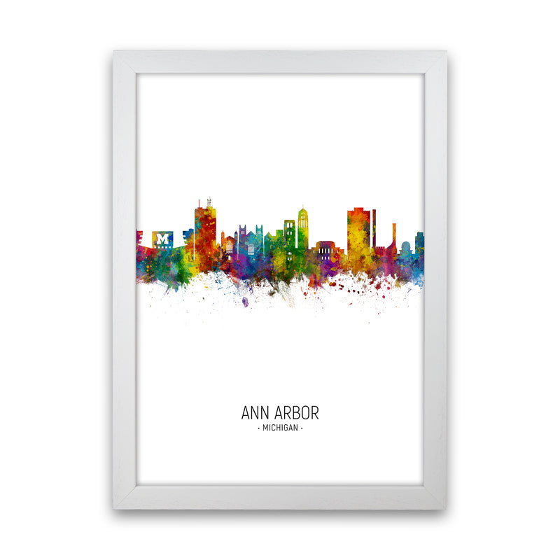 Ann Arbor Michigan Skyline Portrait Art Print by Michael Tompsett White Grain