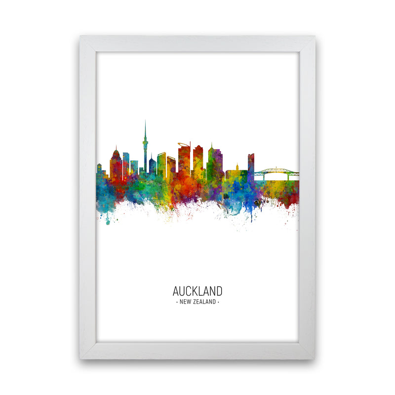 Auckland New Zealand Skyline Portrait Art Print by Michael Tompsett White Grain