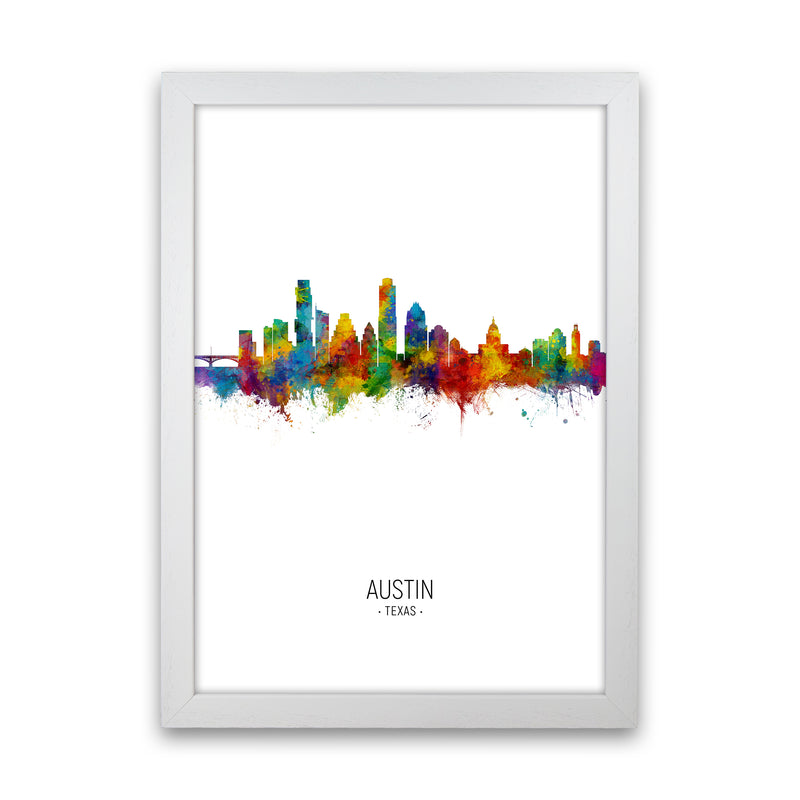 Austin Texas Skyline Portrait Art Print by Michael Tompsett White Grain