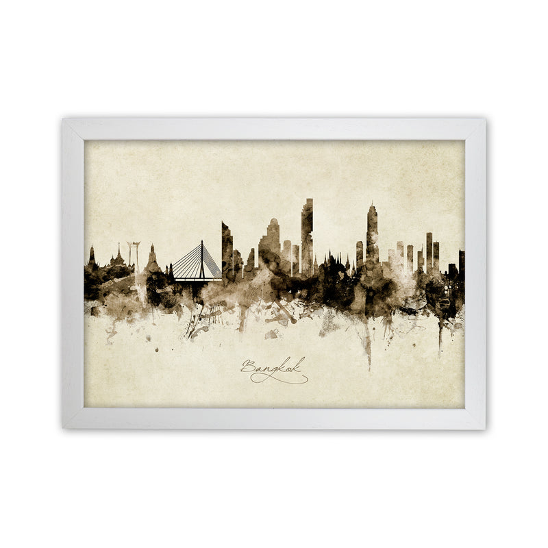 Bangkok Thailand Skyline Vintage Art Print by Michael Tompsett White Grain