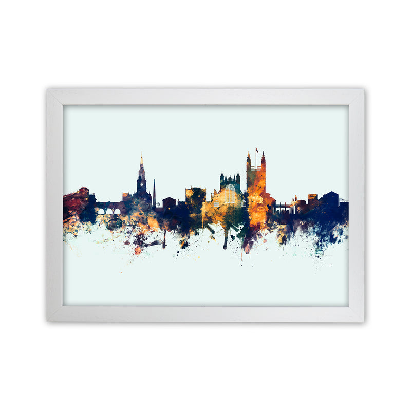 Bath England Skyline Blue Orange Art Print by Michael Tompsett White Grain