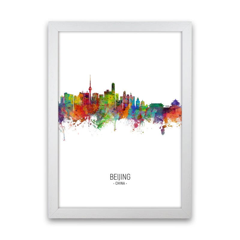 Beijing China Skyline Portrait Art Print by Michael Tompsett White Grain