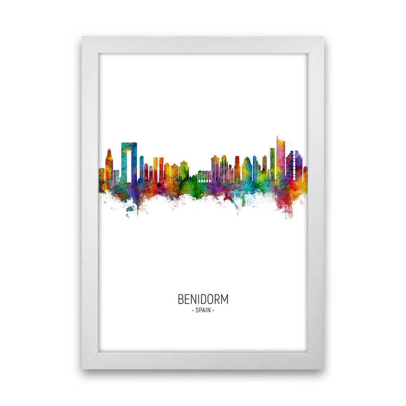 Benidorm Spain Skyline Portrait Art Print by Michael Tompsett White Grain