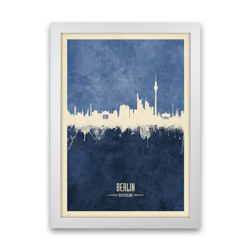 Berlin Germany Skyline Portrait Navy Art Print by Michael Tompsett White Grain