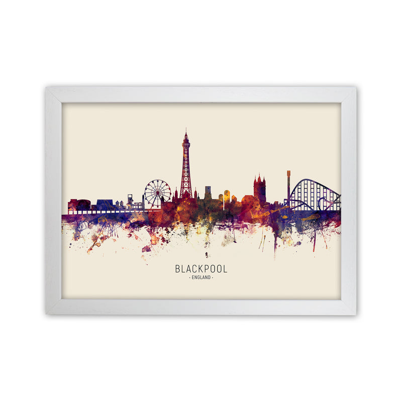 Blackpool England Skyline Autumn City Name Art Print by Michael Tompsett White Grain