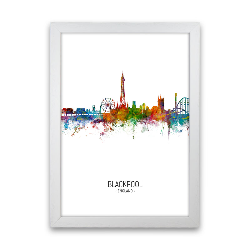 Blackpool England Skyline Portrait Art Print by Michael Tompsett White Grain