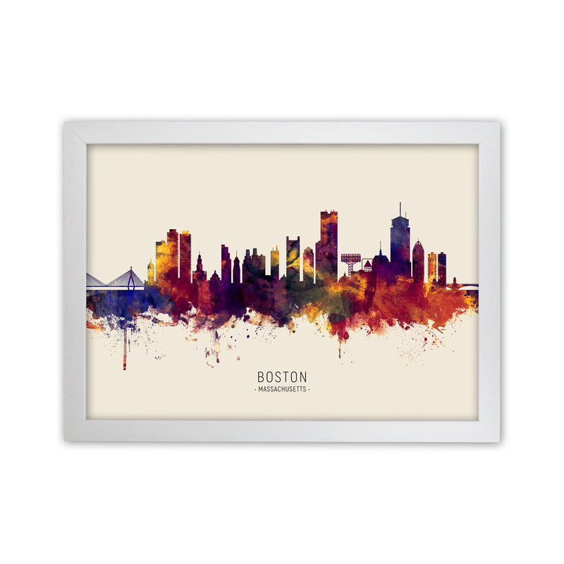 Boston Massachusetts Skyline Autumn City Name Art Print by Michael Tompsett White Grain
