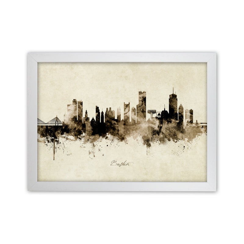 Boston Massachusetts Skyline Vintage Art Print by Michael Tompsett White Grain