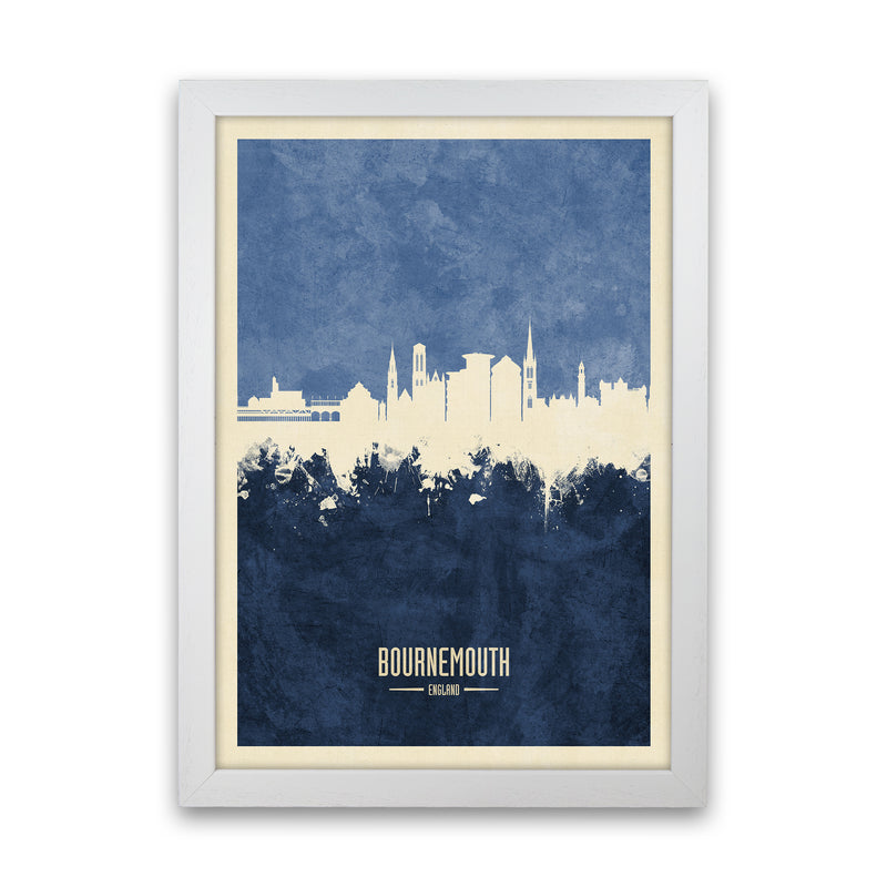 Bournemouth England Skyline Portrait Navy Art Print by Michael Tompsett White Grain