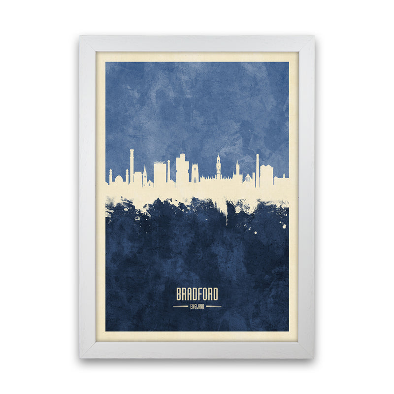 Bradford England Skyline Portrait Navy Art Print by Michael Tompsett White Grain