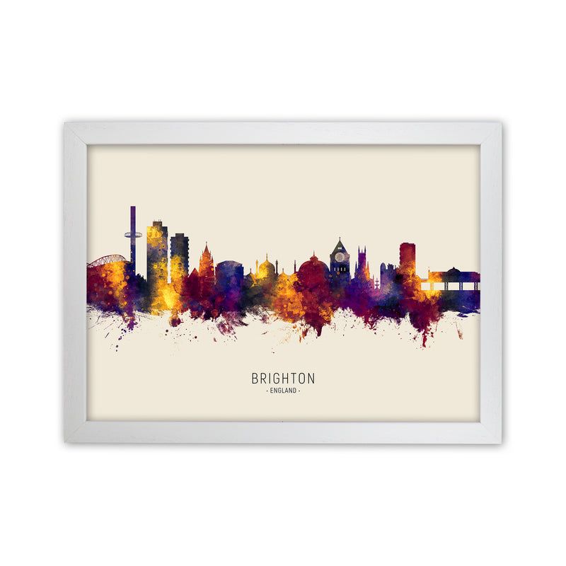 Brighton England Skyline Autumn City Name Art Print by Michael Tompsett White Grain